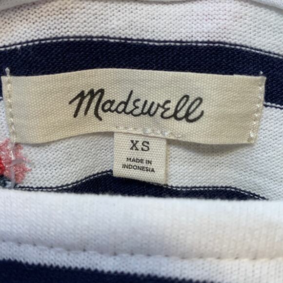 Madewell Crop Top Blouse Women XS Striped White Black Embroidered Boat Neck - Picture 3 of 9